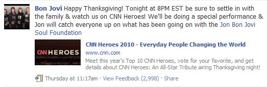 Bon Jovi's Facebook post about CNN Heroes